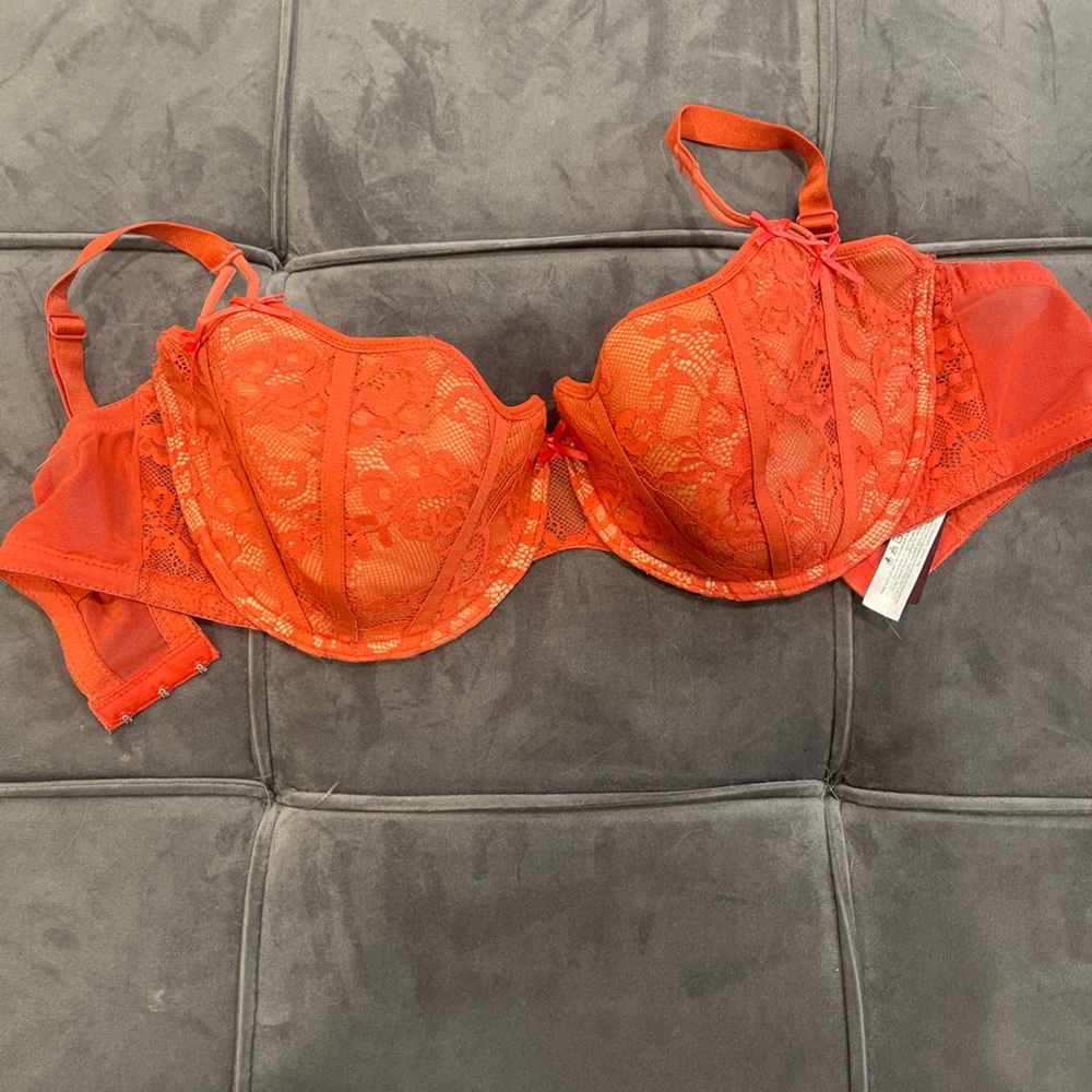 Adore Me Orange Lace Push Up Bra and Panty Set